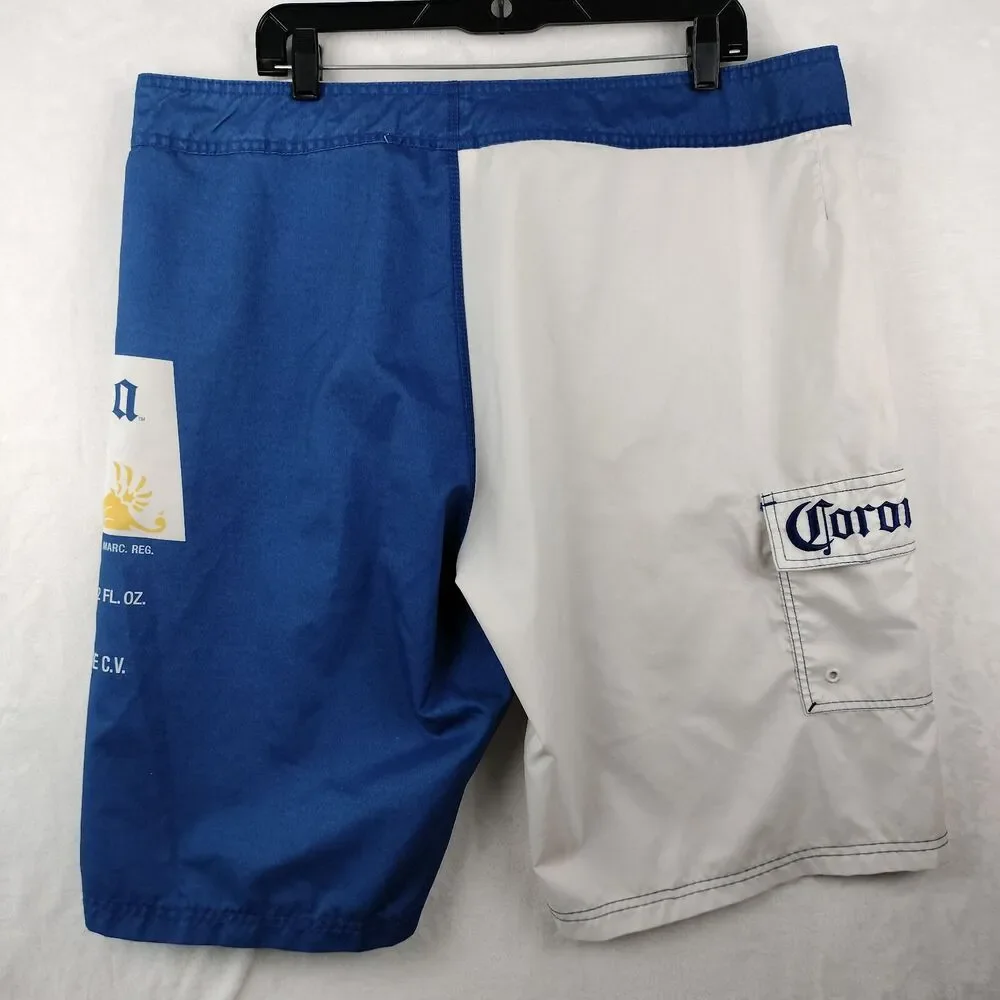 Corona Beer Board Shorts Mens Size 2XL 38 Blue White Colorblock Swim Suit VTG